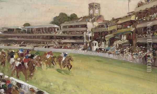 A day at the races, traditionally identified as Goodwood Oil Painting - English School