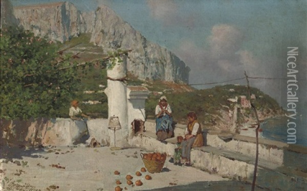 Woman Having A Rest, Capri Oil Painting - Bernardo Hay