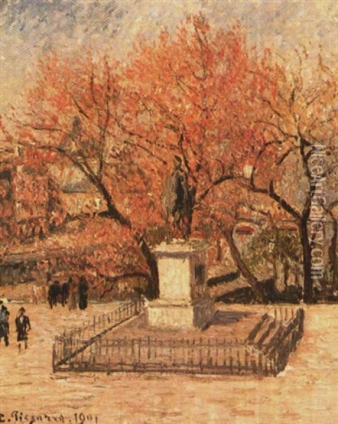 Statue De Henri Iv, Arbres En Fleurs Oil Painting - Camille Pissarro