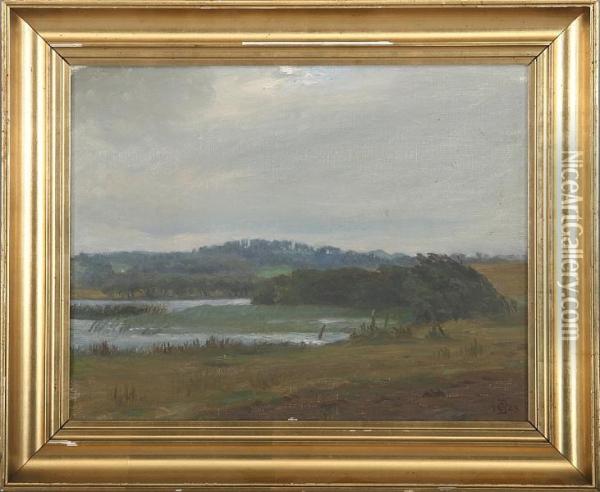 Landscape With Forrest And A Lake Oil Painting - Christian Bang