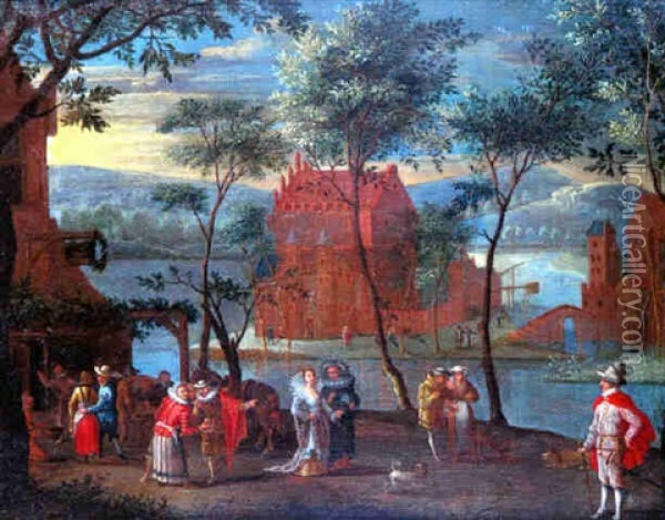 Scene Seigneuriale Devant Un Chateau Oil Painting - Karel Beschey