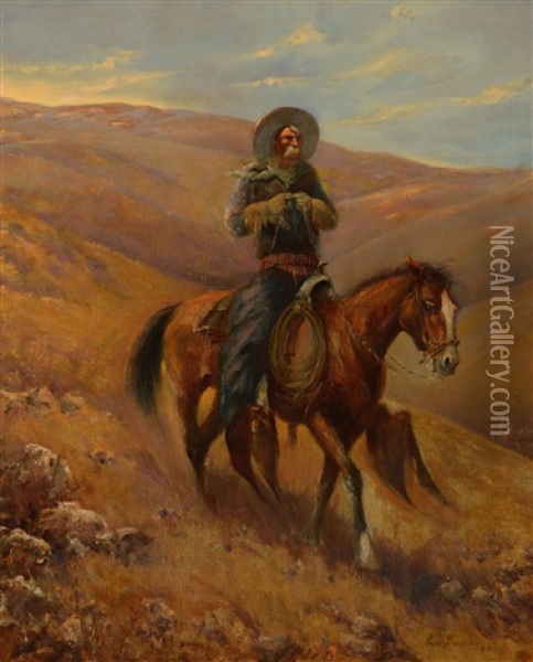 Trail Boss, Still Riding High Oil Painting - Edward Borein