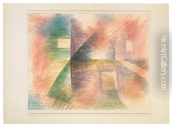 Hauser Am Kreuzweg Oil Painting - Paul Klee