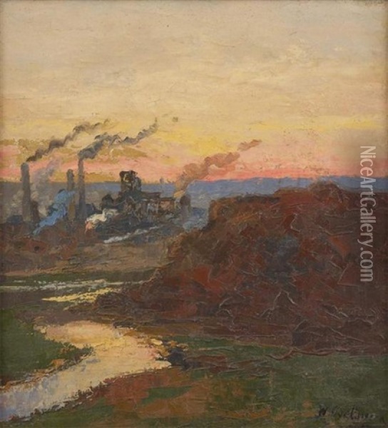 Coucher De Soleil Sur La Sambre Oil Painting - Willem Delsaux