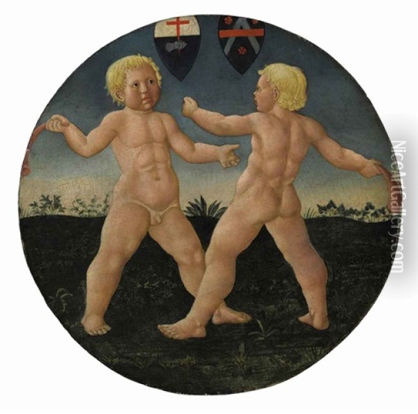 Desco Da Parto (two Boys At Play) Oil Painting -  Giovanni di Ser Giovanni (Scheggia)