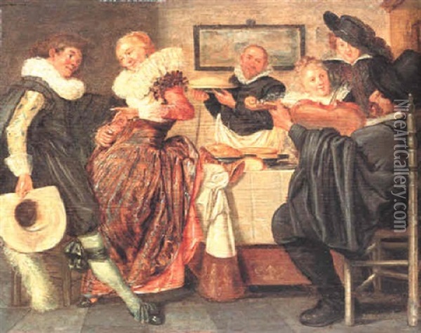 Elegant Company Dining To The Accompaniment Of A Violinist Oil Painting - Dirck Hals