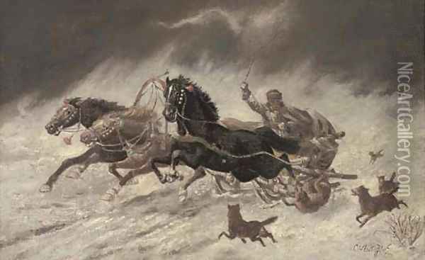 Running from the wolves 3 Oil Painting - Adolf Baumgartner-Stoiloff