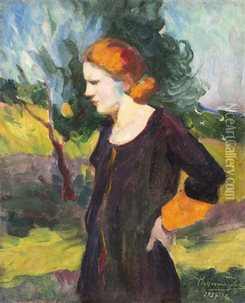 Red Haired Woman Oil Painting - Janos Thorma