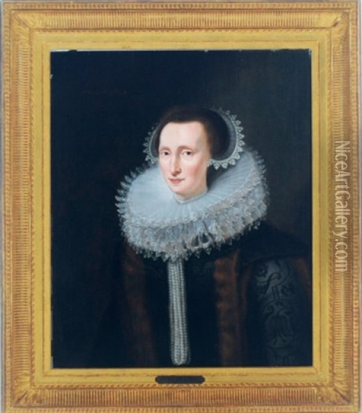 Portrait Of A Noblewoman Wearing Pearls Oil Painting - Jan Anthonisz Van Ravesteyn