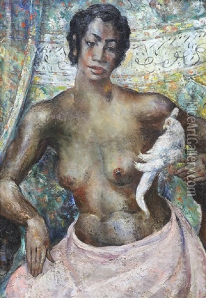 Nude With Cockatoo Oil Painting - Abraham S. Baylinson