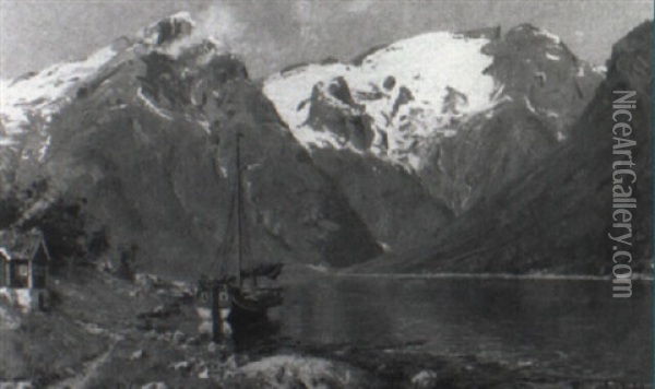 A Norwegian Fjord Oil Painting - Hans Dahl