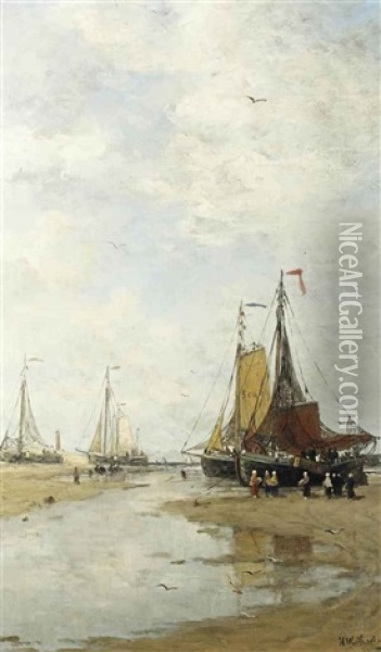 Bomschuiten On The Beach Of Scheveningen Oil Painting - Hendrik Willem Mesdag