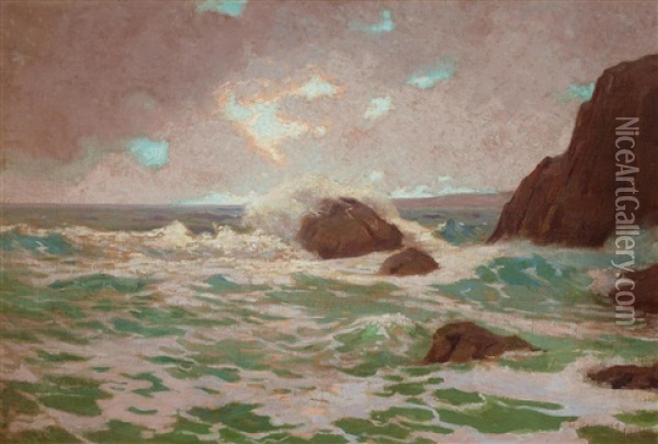 Late Afternoon Surf Oil Painting - Granville S. Redmond