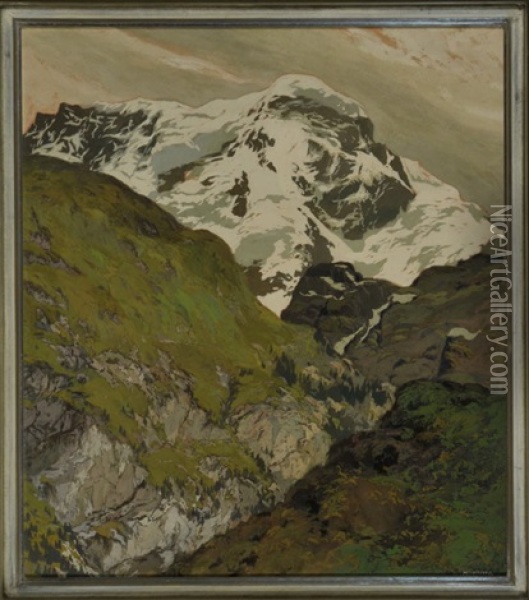 Walliser Alpen Mit Blick Auf Das Breithorn Oil Painting - Hugo Hodiener (Hodina)