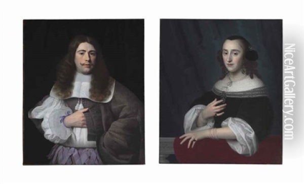 Portrait Of Andries Rijckaert; Portrait Of Susanna Rijckaert (pair) Oil Painting - Isaac Luttichuys