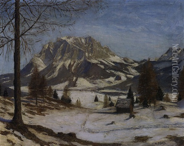 Blick Auf Dei Zugspitze Von Ehrwald Aus Oil Painting - Robert Franz Curry