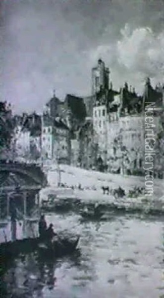Quai De L'hotel De Ville Oil Painting - Gustave Madelain