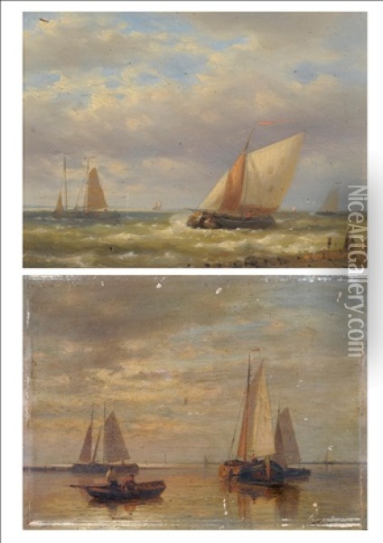 Dutch Fishing Boats In A Calm (+ Dutch Fishing Boats In A Windswept Sea; Pair) Oil Painting - Abraham Hulk the Elder