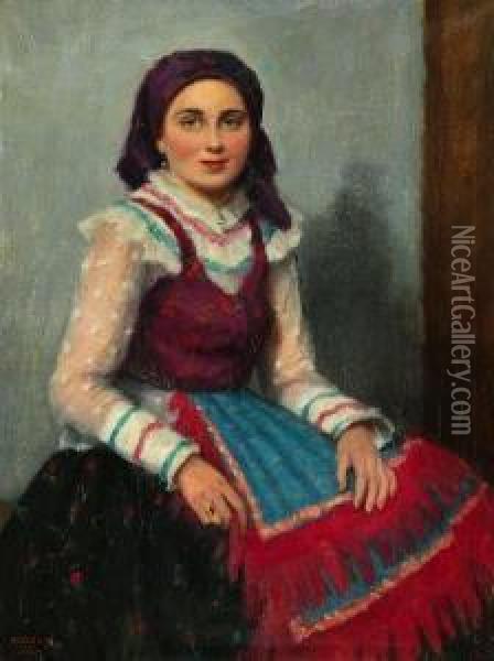 Young Girl In National Costume Oil Painting - Janos Laszlo Aldor