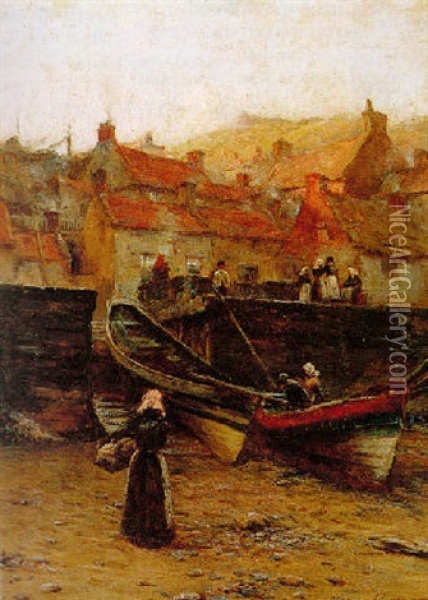 Evening On The Beach, Staithes Oil Painting - Blandford Fletcher