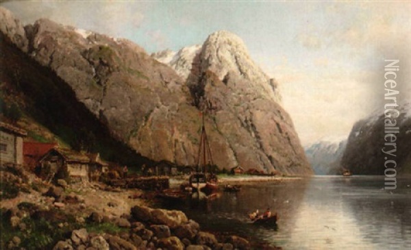 Liv Pa Fjorden En Sommerdag Oil Painting - Anders Monsen Askevold