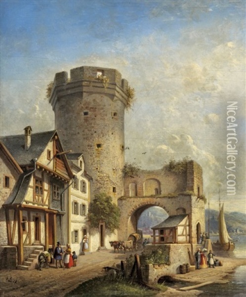 Ein Stadttor Am Rhein Oil Painting - Jan Weissenbruch