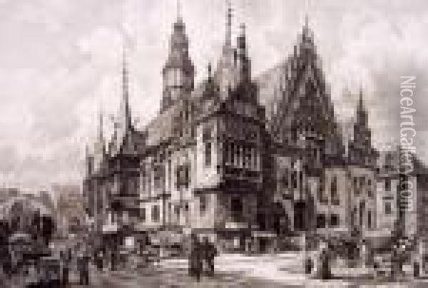 Das Rathaus Von Breslau Oil Painting - Hugo Ulbrich