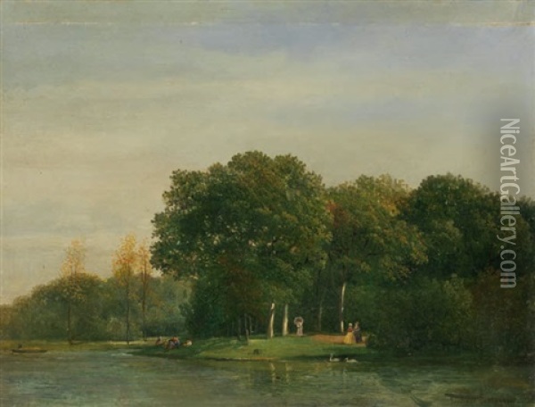 Bewaldetes Ufer Oil Painting - Julius Jacobus Van De Sande Bakhuyzen