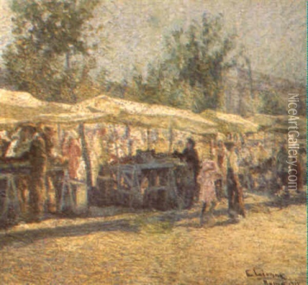 Mercato Oil Painting - Enrico della (Lionne) Leonessa