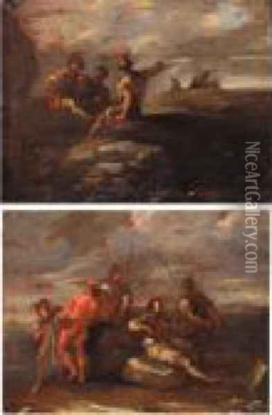 Italianate Landscapes With Soldiers Oil Painting - Salvator Rosa