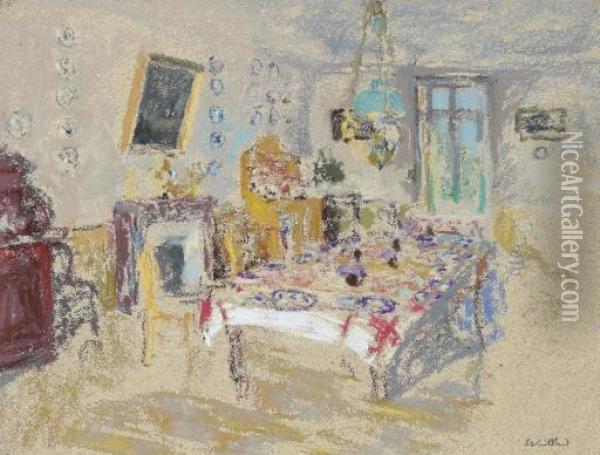 La Nappe A Carreaux Rouges Oil Painting - Jean-Edouard Vuillard