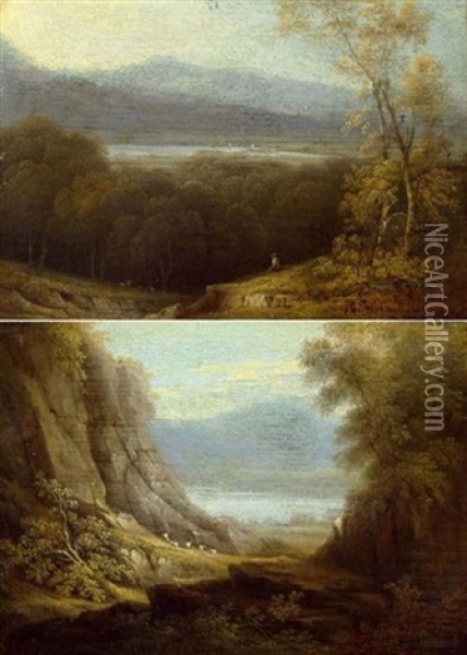 Keswick Lake, Distant View (+ Keswick Lake, Cumberland; Pair) Oil Painting - Patrick Nasmyth