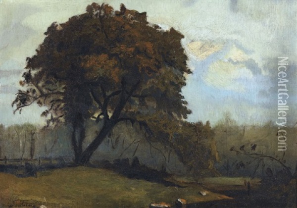 Landschaftspartie Mit Baum Oil Painting - Charles Francois Daubigny