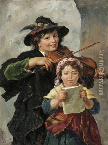 Giovani Musicisti Oil Painting - Eugenio Cecconi