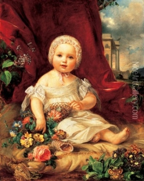 Maria Terezia Viragokkal (mary Therese Of Austria With Flowers) Oil Painting - Josef Neugebauer