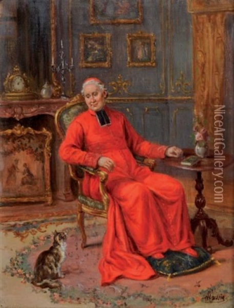 Le Prelat Et Le Chat Oil Painting - Cristofor Alandi