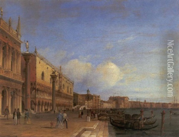 Promenade Vor Dem Dogenpalast Zu Venedig Oil Painting - Carlo Grubacs