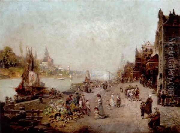 Markt In Antwerpen Oil Painting - Robert Alott