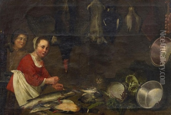 Kuchenstillleben Oil Painting - Willem Van Odekerken