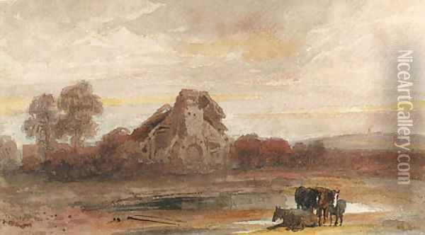 Horses before a ruined church, possibly in Lincolnshire Oil Painting - Peter de Wint