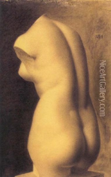 Kultegning Af Klassik Kvindetorso Oil Painting - Vilhelm Hammershoi