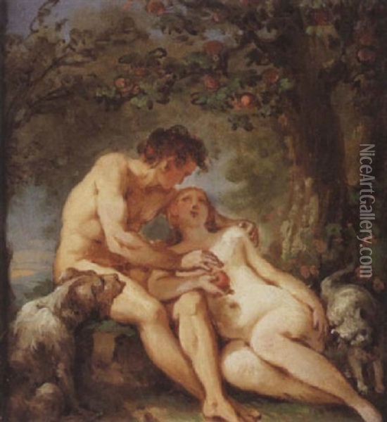 Adam Et Eve Au Paradis Oil Painting - Jean-Joseph Dumons