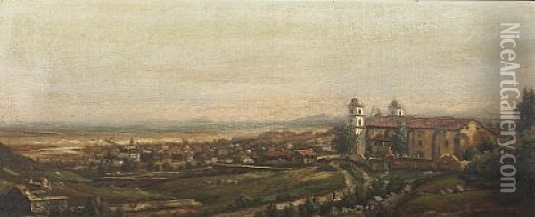 A View Of Early Santa Barbara From Above The Mission Oil Painting - Henry Chapman Ford