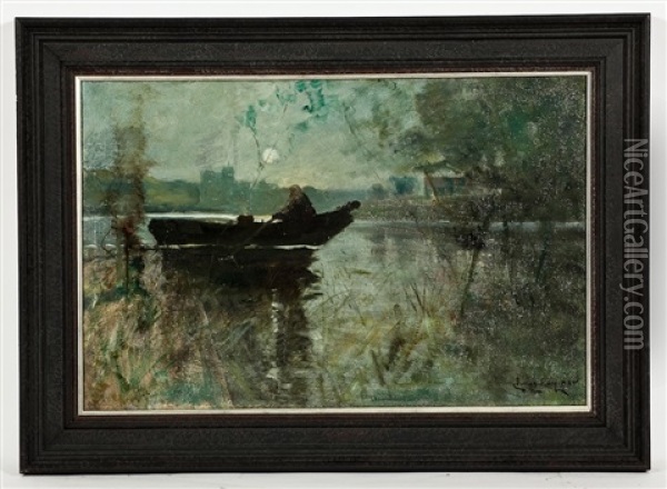 Boatman By Moonlight Oil Painting - James Kay
