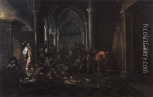 A Guardroom Company In A Church Interior Oil Painting - Pieter Jansz van Asch