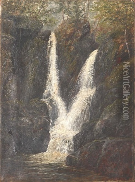 Small Waterfall In The Woods Oil Painting - William Mellor