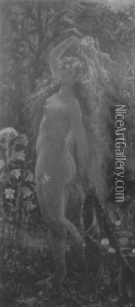 A Nude Female In A Wooded Landscape Oil Painting - Josef Jungwirth