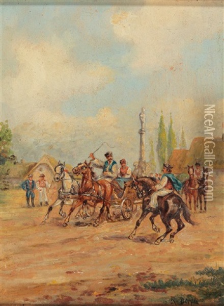 Encounter In The Village Square Oil Painting - Alfred (A. Stone) Steinacker