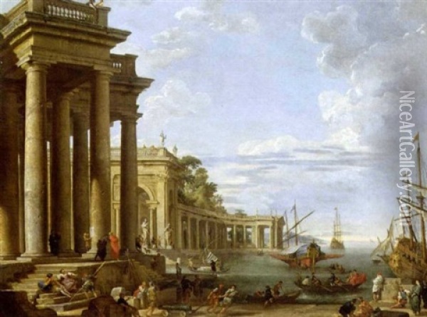 Vue Ideale D'un Port Oil Painting - Giovanni Paolo Panini