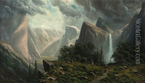 Indians In Yosemite Valley Oil Painting - Ransom Gillet Holdredge